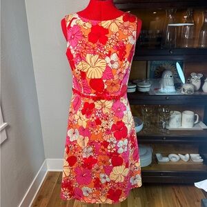 Ombre Bright Floral Sleeveless Fit & Flare Summer Dress Cotton Blend Size 12